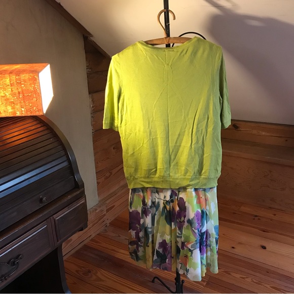 London Times Multi-Colored Tiered Dress and Talbots Green Cardigan, EUC, 10/L - Picture 2 of 16